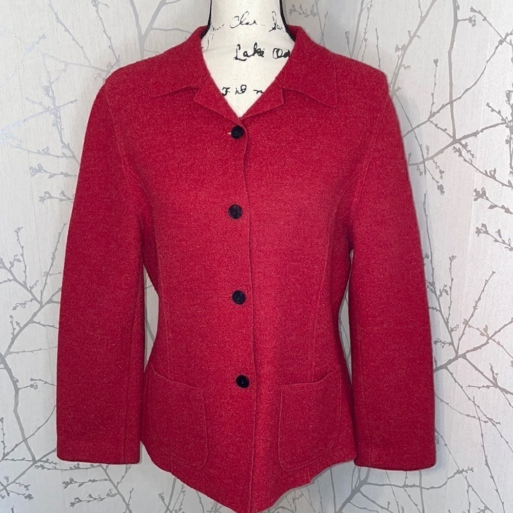 Valerie Stevens Wool Blend Blazer Jacket Womens 10P Red Excellent Button Front